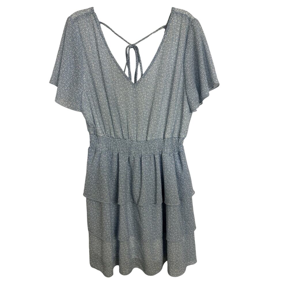 Altar’d State Light Blue Leopard Print Tiered Flowy Mini Dress Fairy Medium